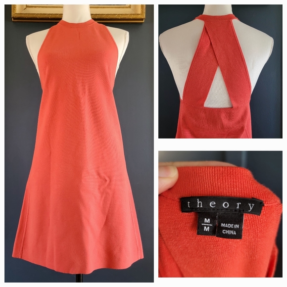 EUC Theory Wellra Flame Crossback Sleeveless Ponte Knit Mini Dress Medium Coral - Picture 15 of 15